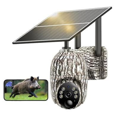 NUASI 4G Caméra de Chasse avec Carte SIM, 2K Caméra de Surveillance Solaire Extérieure sans Fil Détection de l'animal, 360° PTZ Caméra Sécurité avec Audio Bidirectionnel, Vision Nocturne