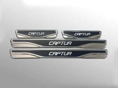 Captur Lot de 4 protections de seuil de portière en carbone et chrome et ABS pour Renault Captur, Clio, Fluence, Kadjar, Latidute, Megane, Modus, Scenic, Symbol, Talisman, Zoe. 4 pièces