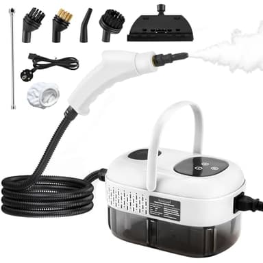 Nettoyeur Vapeur 1100ML, Steam Cleaner avec 9 Accessoires, 3,0 bar 2500W Nettoyer à Vapeur à Main, Pression de Vapeur Portable avec 3 Têtes de Brosse pour les Meubles de Cuisine, Salle de Bain (Blanc)
