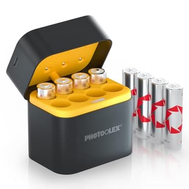 PHOTOOLEX Pile Rechargeable AA Lithium 8 Pack avec Chargeur, 3600 mWh Haute capacité Sortie de Haute Puissance 1,5 V Piles AA avec boîtier de Chargement et de Stockage, Plus de 1600 Cycles