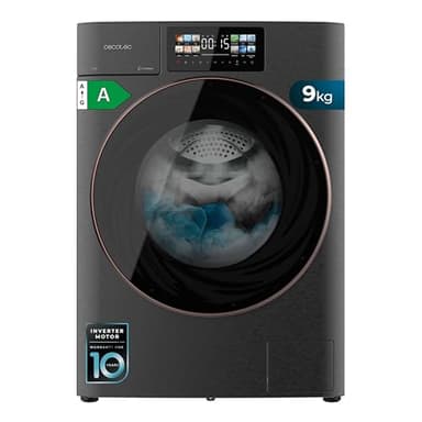 Cecotec Lave-linge 9Kg Chargement Frontal Autodose Bolero DressCode 9950 Autodose Inverter 3D Steel A. 1400 Tr/min, Design Core Matrix Screen, Porte XXL, Éclairage Intérieur