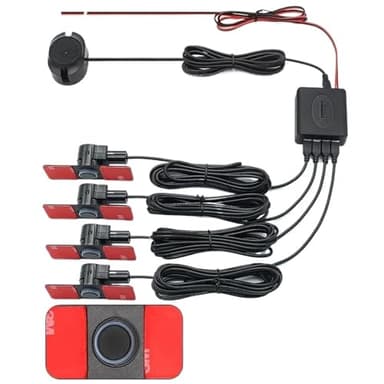 Kit de capteurs de stationnement for Voiture avec avertisseur sonore et Radar de recul (4 capteurs, 16,5 mm), système de sonde avec indicateur sonore, Coloris Argent/Blanc/Noir/Gris(Black Sensors)