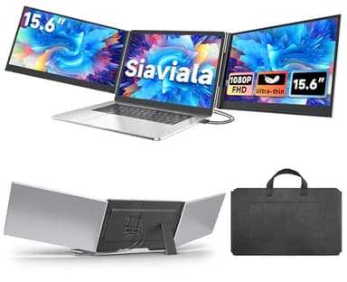 siaviala Ecran Portable 15.6”, 1080P FHD Triple Moniteur Portable pour PC Portables, Ultra-Fin Extension d'écran pour PC Portable 13-17,3", Deuxième écran HDMI/USB C Plug&Play pour Win/Mac/Android