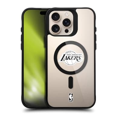 Head Case Designs sous Licence Officielle NBA Logo Noir et Blanc Los Angeles Lakers Black Shockproof Bumper Case [Military Grade] Compatible with Apple iPhone 16 Pro Max and Compatible with MagSafe
