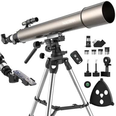Télescope Astronomique NACATIN pour Adultes et Enfants, 102mm d'Ouverture et 900mm de Distance Focale avec Contrôles Slow-Motion, 4 Oculaires et Trépied INOX