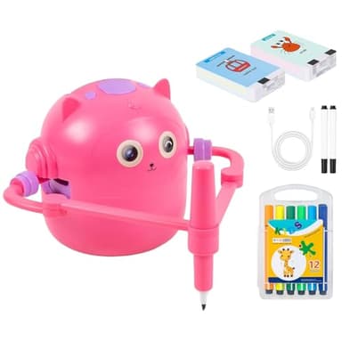 Générique Robot Dessinateur Enfant Rechargeable avec 100 Cartes et 12 Stylos,Robots Qui Dessine Tout Seul,Aide Les Enfant à Apprendre à Dessiner