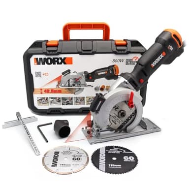 WORX - Scie circulaire 800W- Worxsaw - Profondeur de coupe jusqu'à 43mm - idéale pour le bois, métal, plastique, pierre - WX437 (Livrée avec accessoires, guide et adaptateur aspirateur)