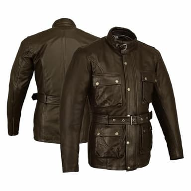Bikers Gear UK Blouson Classic Marrons ¾ Noir cuir cires Wax de super qualité avec protections certifiée CE
