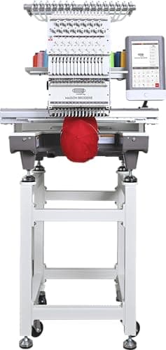 Machine à broder professionnelle – Maison Broderie Mirror – 1 tête, 15 aiguilles – Compacte, silencieuse, écran tactile HD, idéale pour petites séries et ateliers créatifs