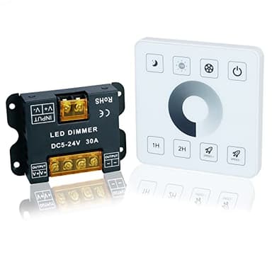 TOPAI Variateur de lumière 5-24V 15A * 2CH Panneau Tactile LED Controller RF 433Mhz Télécommande sans fil Distance 20m Montage mural pour Ruban LED