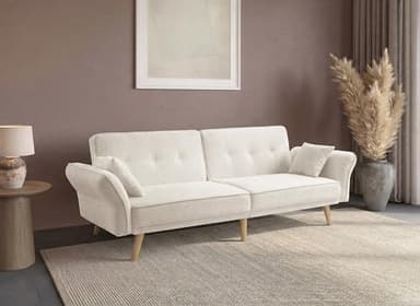 DecoInParis Canapé clic clac 3 Places en Tissu Bouclette Blanc écru Chili