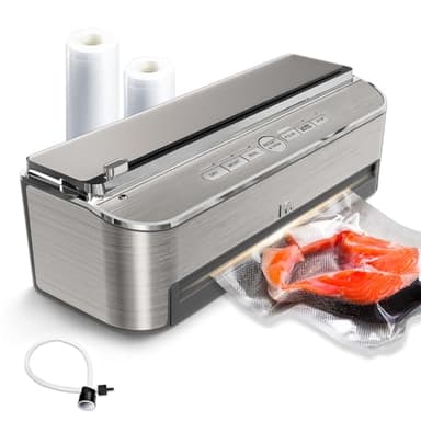Mesliese 85 kPa 120 W Machine Sous Vide Alimentaire, Système D'étanchéité Puissant, Cutter Intégré, Rangement de Sacs, Mode Humide et Tuyau D'aspiration D'air, 2 Rouleaux de Sac (Argenté)