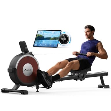 MERACH Rameur d'appartement, 16 Niveaux de résistance, système magnétique Silencieux, APP Exclusive, Doubles Rails améliorés pour Une Plus Grande stabilité, Montage Facile (électrique)