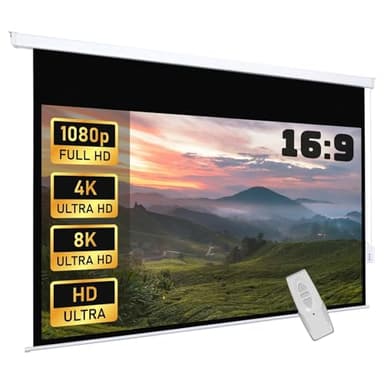 Fabulcozy Écran de Projection motorisé écran projecteur électrique Formats 16:9 100 Pouces 253L x 168H cm Fixation Mur ou Plafond Automatique pour Home Cinéma et Entreprise