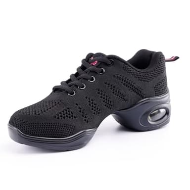 Asyusyu Chaussure de Danse Femme Noirs Sneakers de Jazz Sports Cheerleading Line Dance avec Coussin d'air-38EU
