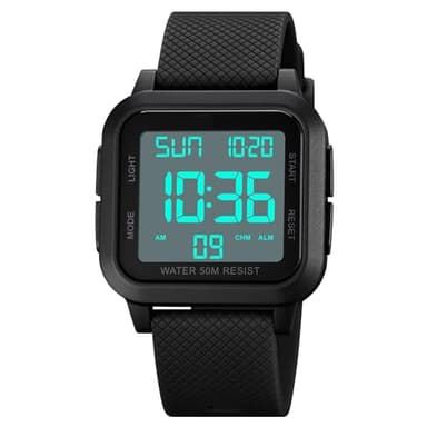 Forrader, Montre numérique pour homme, sport, imperméable, avec rétroéclairage LED, alarme, compte à rebours, double fuseau horaire, chronomètre, format 12/24h, pour hommes, femmes, adolescents, blanc