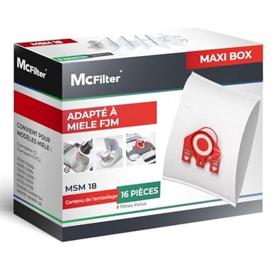 McFilter I 16 sacs à poussière compatibles avec Miele FJM série S2 S3 S4 S5 S6 S7, Complete C1, Compact C1/C2 I Sacs à poussière avec 8 filtres autobloquants I MAXI BOX