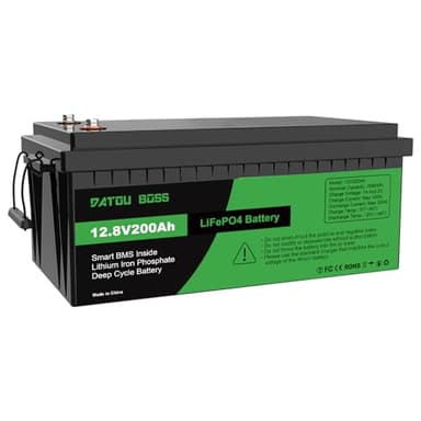 DATOUBOSS Batterie 12V 200Ah LiFePO4, Batterie Lithium avec BMS 200A, 4000-15000 Cycles Profondes, 2560Wh Energie, Prise en Charge en Connexion Série/Parallèle, pour Camping-Car, Système Solaire