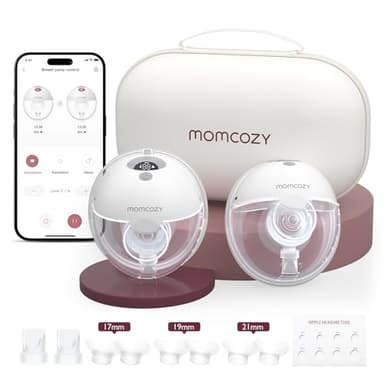 Momcozy M5 Smart Tire-lait Électrique Main Libre, Tire-lait Portable Contrôlé par Application, Pompe Électrique Sans Fil, 3 Modes 9 Niveaux d’Aspiration, Téterelle 24 mm(Gris, 2 Pièces)