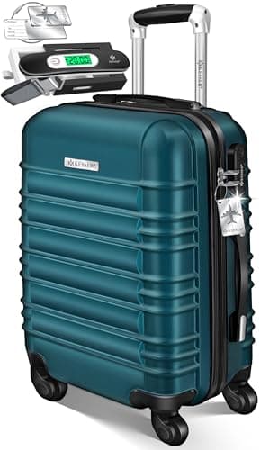 KESSER Valise de voyage rigide avec pèse-bagage + étiquette à bagages | Valise à roulettes Valise à roulettes Valise à combinaison 4 roulettes ABS rigide Poignée télescopique, Vert pétrole, Handgepäck