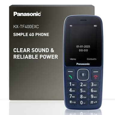 Panasonic KX-TF400EXC Téléphone à Touches 4G Facile à Utiliser, Volte, autonomie fiable Jusqu’à 280 Heures en Mode Veille, Charge USB-C, écran de 2,4 Pouces, Bluetooth, résistance à l’Eau IP44, Bleu