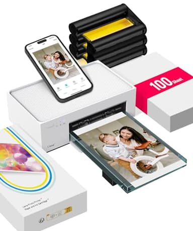 Liene Amber M100 Imprimante Photo (10x15cm) + Paquet avec 100 Feuilles, pour iOS/Android/PC, Imprimante Photo de Haute Qualité Instantané, 300DPI Sublimation Thermique