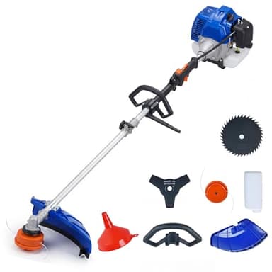 Garvee Débroussailleuse thermique puissante 52cc 3-en-1 – Coupe-bordures, coupe-herbe, coupe-brosse – Lame 3/40 dents, largeur 43cm, poignée anti-vibration, sangle d’épaule – Idéal jardin et pelouse –