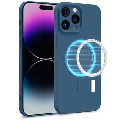 MyGadget Coque Silicone [ Compatible avec MagSafe ] Compatible avec Apple iPhone 14 Pro Max - Case TPU Souple & Soft avec Doublure Microfibre - Cover Protection Bleu Foncé