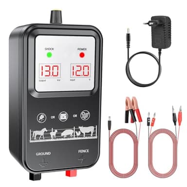 15KM Clôture Électrique pour Animaux, Tension Réglable 7-13KV Puissante 2J electrificateur Clôture Électrique avec Écran LCD, Haute Puissance Étanche Clôture Électrique pour Ferme Jardin Pâturage