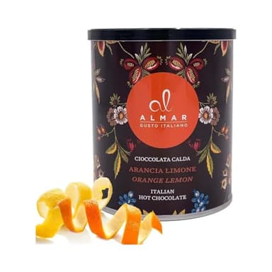 Almar Hot Chocolate Cortina, Tin of Hot Chocolate Mix, Gluten-Free Hot Chocolate, Lactose Free, Preservatives Free, 100% Made in Italy, ORANGE AND LEMON FLAVOR - 360g TIN