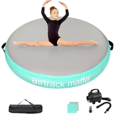 Airspot 20cm haut diamètre 100cm coussin gonflable rond,tapis de gymnastique Tapis Entraînement epais Tapis de Gym Gonflable Piste Gonflable Tumbling Gymnastique avec Pomp a air