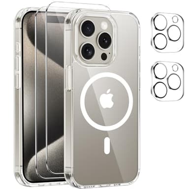 Czyoa Coque Magnétique pour iPhone 15 Pro Max avec 2 Pièces Verre Trempé Protection Écran + 2 Protections pour caméras, Anti-Rayures, Anti-Dérapante, Etui de Transparent TPU Protection
