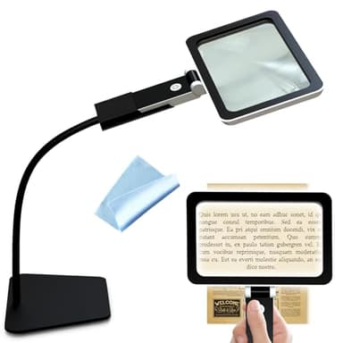 Loupe 2 en 1 avec lumière et Support, loupe de Lecture 5X avec lumière pour Personnes âgées, Grande Taille, 24 LED, luminosité réglable, Lunettes loupes Larges latérales Amovibles pour la Lecture, la