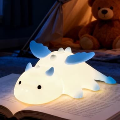 YGVQN Veilleuse Dragon Enfant, Lumière Nocturne LED 7 Couleurs avec Minuterie, Silicone Doux et Dimmable, Fonction Magnétique et Rechargeable USB (1200mAh), Cadeau pour Bébé, Fille et Garçon - Bleu