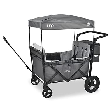 FableKids Chariot Leo X4Plus avec Toit | Chariot de Transport Pliable | Harnais 4X 5 Points | Roues Tout-Terrain 360° | Frein à Pied | Oxford 600D| Filets d'aération | Gris fossile