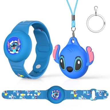 1pc Bracelet étanche et 1pc Pendentif Coque de Protection pour Apple Airtag, Enfants Apple Airtag IP53 Protection Anti - Perte GPS Tracking Corps Entier Mignon Animation Silicone Réglable(Bleu,Bleu)