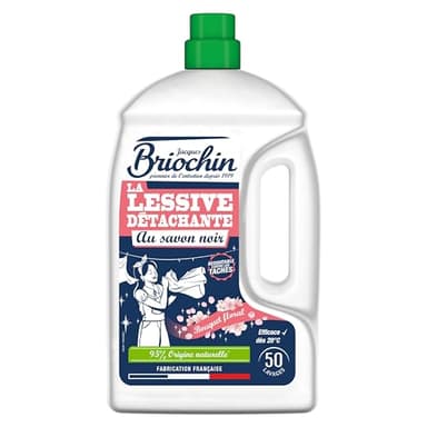 Jacques Briochin Lessive Concentrée au Savon Noir Certifiée ECOCERT 2,27L - Naturellement détachante -BOUQUET FLORAL 100% naturel - Fabrication Artisanale Française