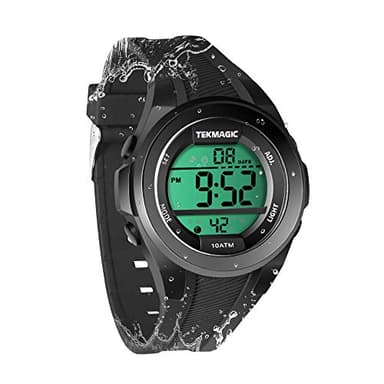 TEKMAGIC 10 ATM Résistant à l'eau Montre Bracelet pour Garçons pour la Plongée Natation avec Chronomètre, Chronographe, Fonctions de Réveil, Double Fuseau Horaire, Format 12/24 Heures
