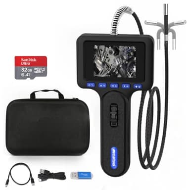 Endoscopique Articulé 4 Voies 360°, Caméra d’Inspection HD 5 Pouces, Sonde 6,2 mm, Joystick Détachable & Câble Semi-Rigide 4,0 Pieds (1,2 m) pour Automobile, HVAC & Mécanique