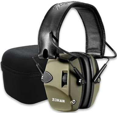 ZOHAN 054 Casque Anti Bruit de Tir Electronique Coussinets d'oreille Remplaçable, SNR 27dB/NRR 22dB Réducteur de Bruit Réglable, Protection Auditive de Chasse Amplificateur Sonore, Vert avec boîte