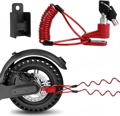 Antivol Trottinette Electrique,Verrou de Frein à Disque, Anti-Vol De Fil d'acier pour Xiaomi M365 Scooter Accessoire Antivol Sécurité(Rouge)