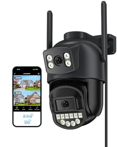 Reobiux Camera Exterieur, avec Double Objectif 6MP,2.4/5G,Filaire,Camera Surveillance WiFi,360°,PTZ,Ethernet rj45,Vision Nocturne,Audio Bidirectionnel,Détection Humaine, IP66