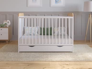 Love For Sleep Lit Bebe Evolutif avec Matelas - Lit Bebe 120x60 cm Bois avec Matelas & Tiroir - Lit Bébé Lit Bois Blanc-Pin, Lit Bébé Set Complet Lit Evolutif Bebe