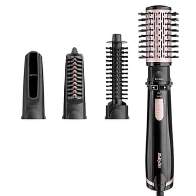 BaByliss Brosse soufflante rotative Dry, Straighten and Style - Pour sécher, lisser et mettre en forme, Fonction ionique, Avec 4 accessoires interchangeables, Noir, AS200E