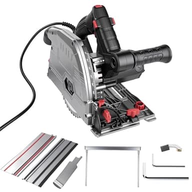 Scie plongeante avec 2 rails de guidage de 700 mm, scie circulaire 1200 W, profondeur de coupe 57 mm, coupes en biseau de 0 à 45°, Lame Ø160mm 40 dents, pour bois dur, contreplaqué, stratifié