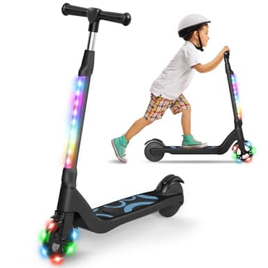 SISIGAD Trotinette Electrique Enfant 6-8-10-12 Ans Electric Scooter Enfant 5.3 Pouces avec Lumière LED Colorée & 3 Hauteurs Ajustables, Scooter Électrique Enfant Charge Max 70 Kg, Vitesse Max 10 Km/h