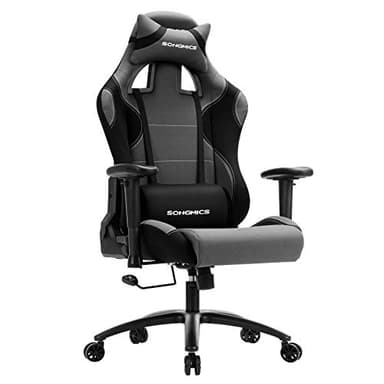 SONGMICS Chaise Gamer Fauteuil de Bureau Racing, Noir/Gris, 70 X 63 X (128-138) cm