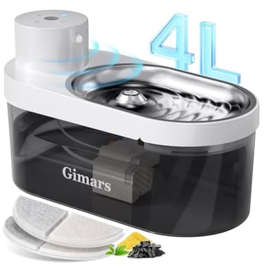 Gimars 4L Fontaine Chat sans Fil, Fontaine à Eau pour Chat à Pile, avec Détecteur de Mouvement - Batterie 5000mAh, Distributeur Eau pour Chats et Chiens Automatique Silencieux, Rechargeable, 2 Filtres
