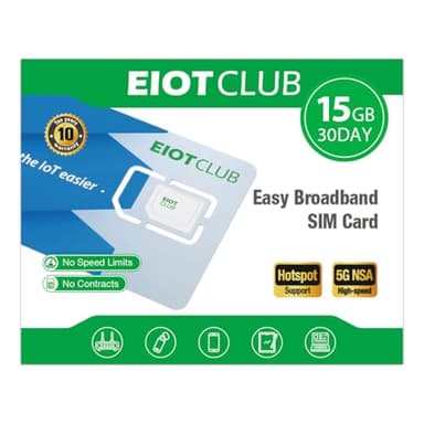 EIOTCLUB Carte SIM Europe 15GB/30 Jours, 5G/4G LTE Prépayée pour 33 Pays de l'UE, SIM sans Contrat, Rechargeable, pour Téléphones, Routeurs, Tablettes, Données Uniquement