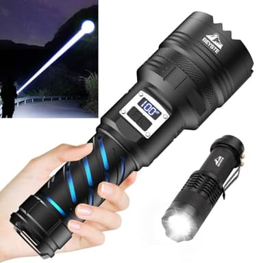 BEYSTE Lampe Torche LED Ultra Puissante, 1000000 Lumens Lampe De Poche, Torche LED Puissante Rechargeable, Lampe Torche Puissante, Torche à Haute Luminosité, 2 Commutateur XHQ100.2 Tactique Torches